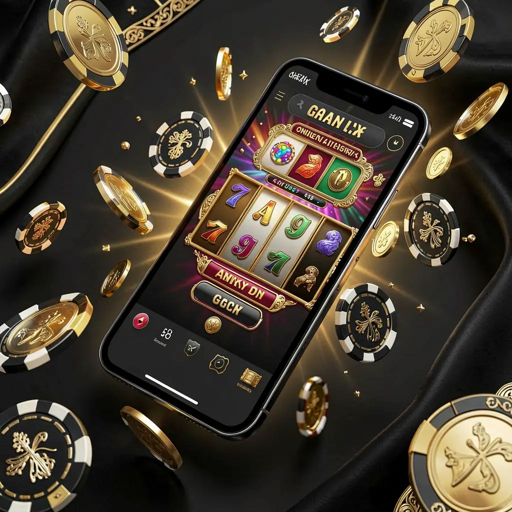 Modern online casino main page visual featuring a smartphone with a glowing gaming interface, surrounded by flying coins and chips in a black and gold luxury atmosphere, showcasing the С8800 brand in a realistic 3D illustration